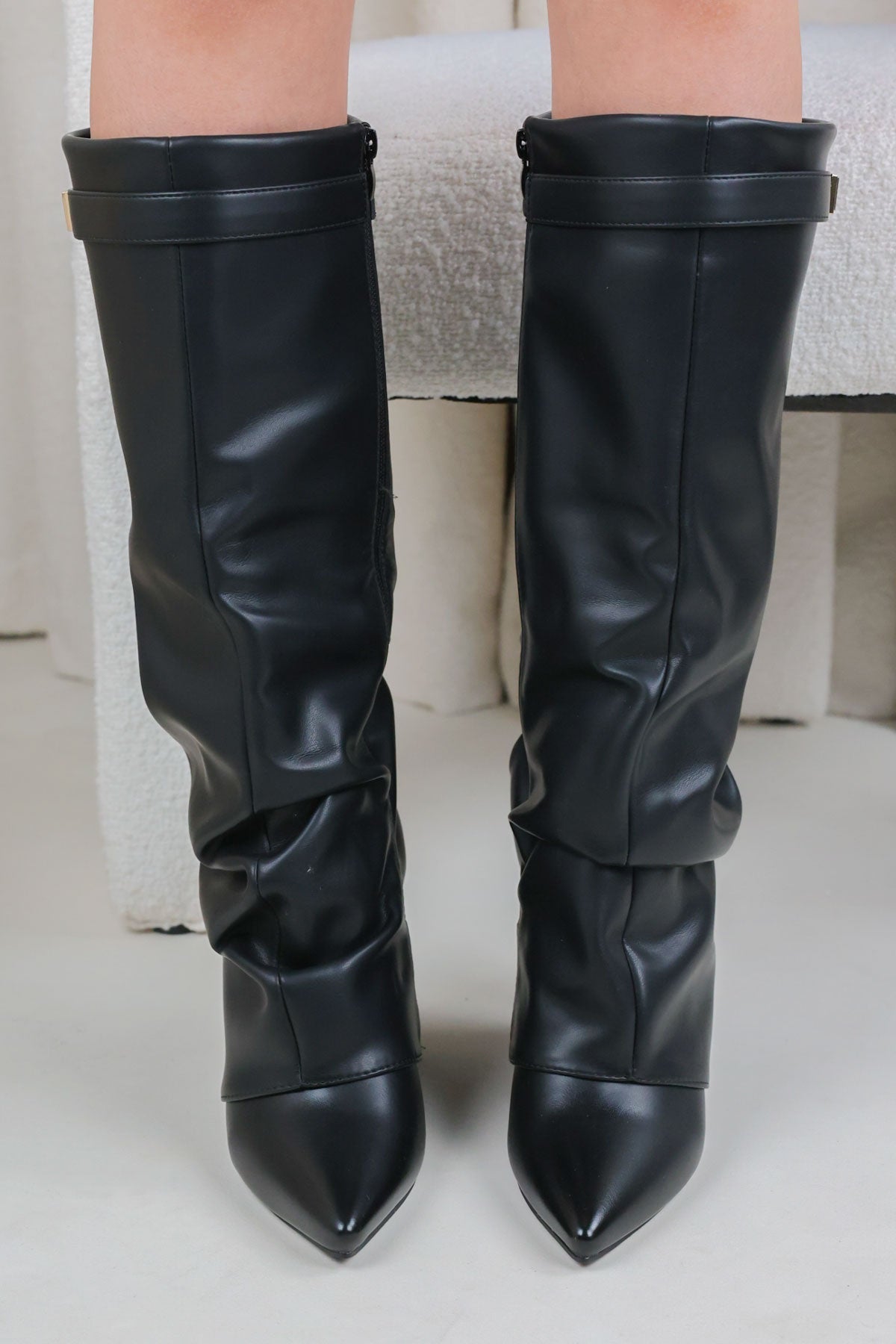 Castelano Shark Boots Slouch - Schwarz Glattleder
