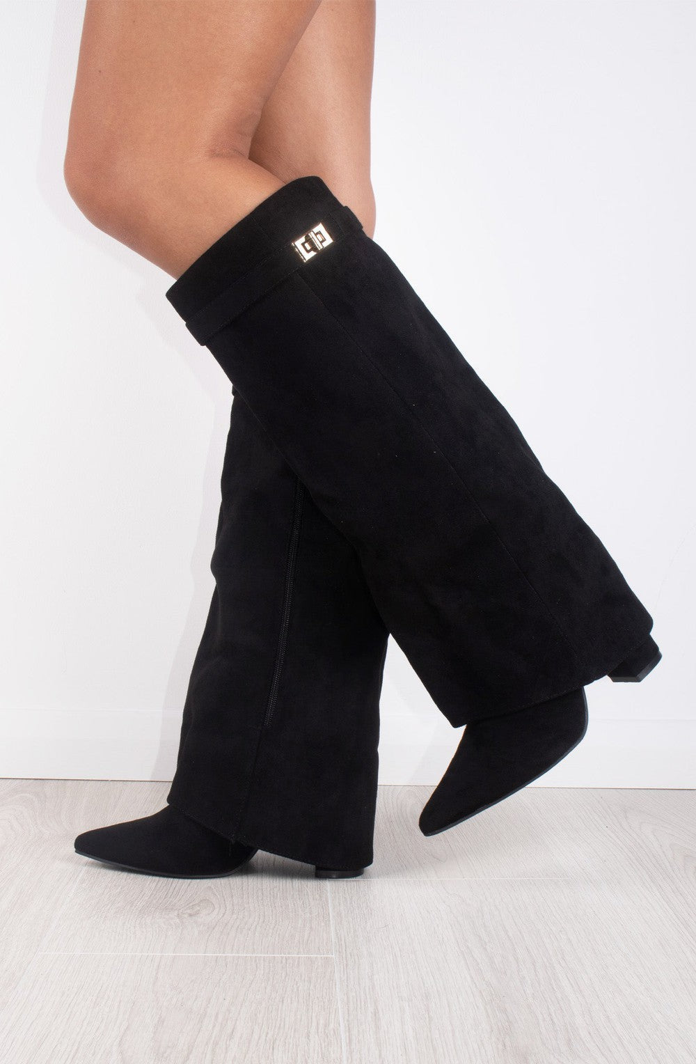 Castelano Shark Boots Kunstvelour - Schwarz