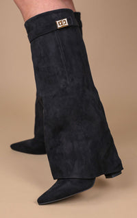 Castelano Shark Boots Kunstvelour - Schwarz