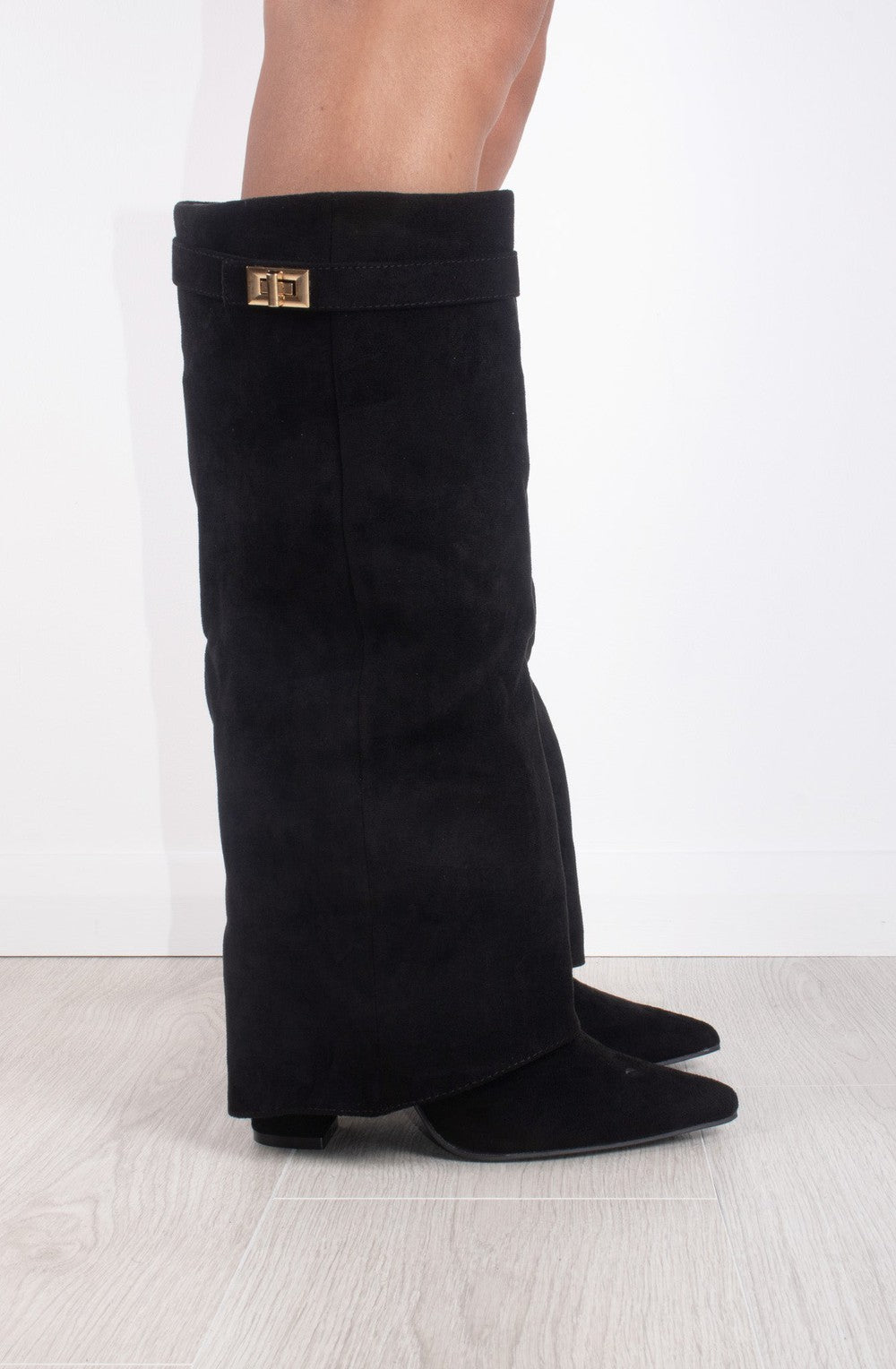 Castelano Shark Boots Kunstvelour - Schwarz