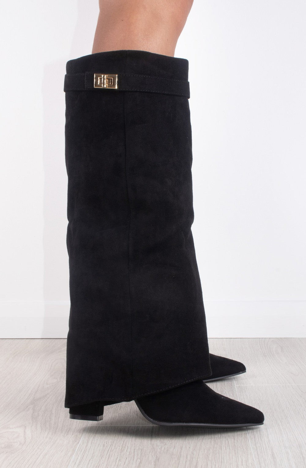 Castelano Shark Boots Kunstvelour - Schwarz