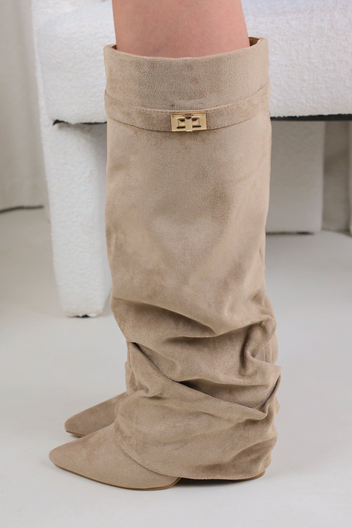 Castelano Shark Boots Slouch- Champagne Beige